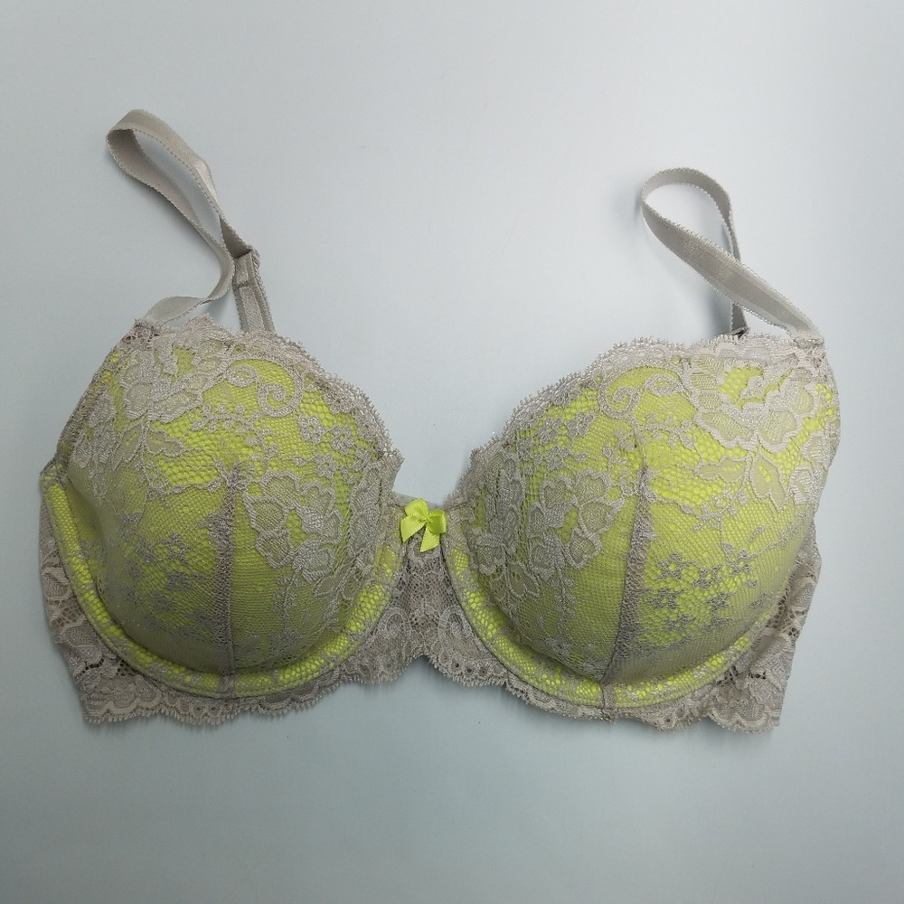 VS Dream Angels Lime & Gray Lace Push Up Bra 34D